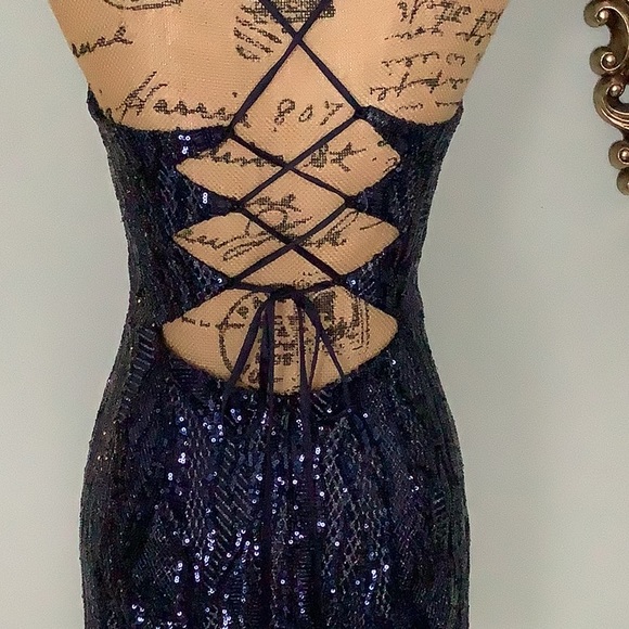 SPLASH Navy Blue Sequins Prom Formal Dress Size 8 - Picture 5 of 11